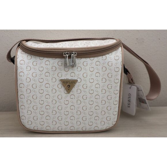 GUESS V7200069 White/Taupe Junction Travel Zip Around Lunch Box w/Carrying Strap - Picture 1 of 14